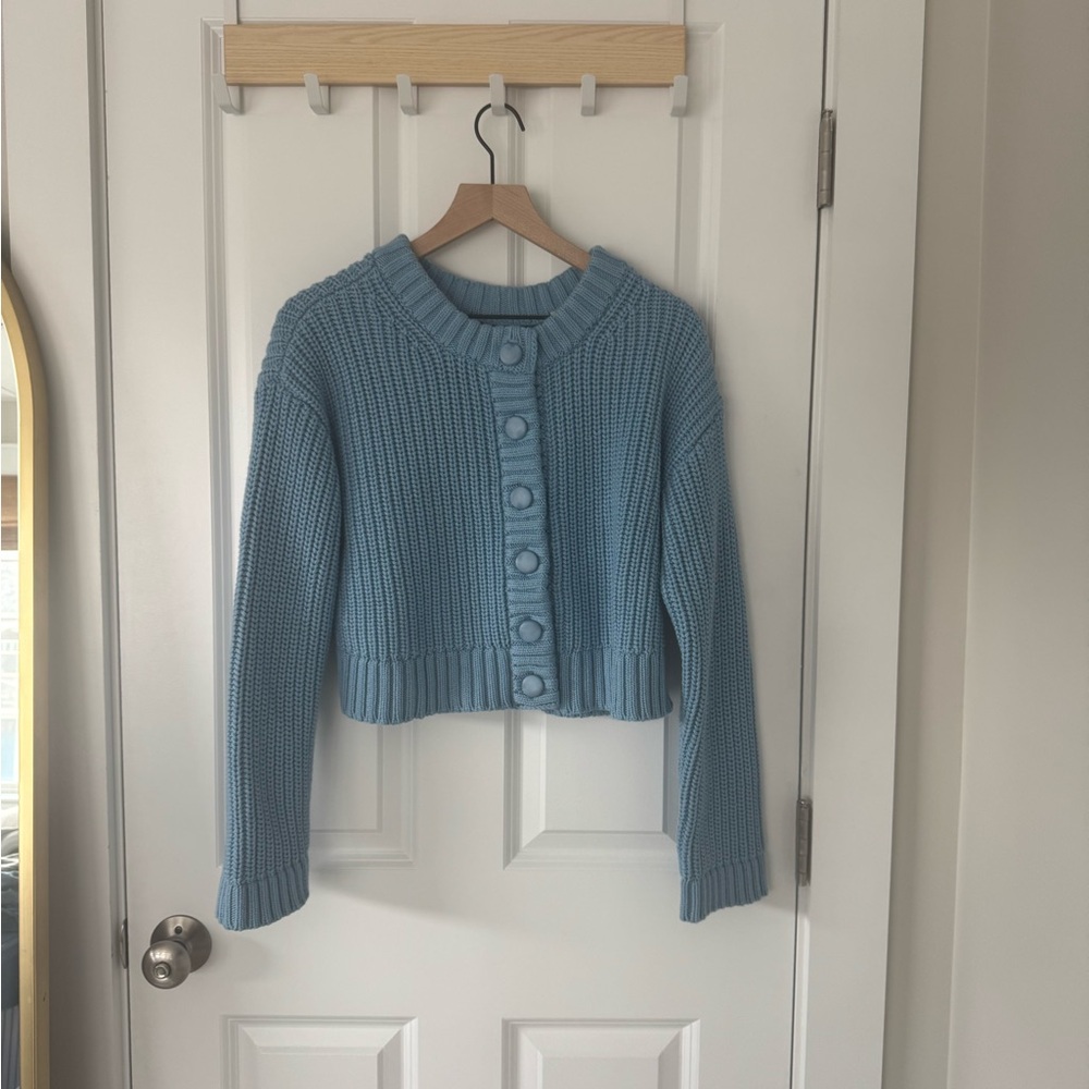 Sezane Paolo Chunky Light Blue Rib Knit Button Cardigan - Picture 4 of 8